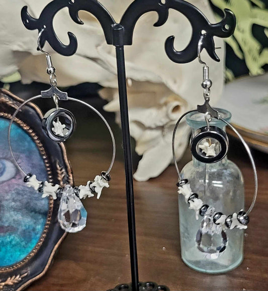 Hematite, Rattlesnake Vertebra Hoop Earrings