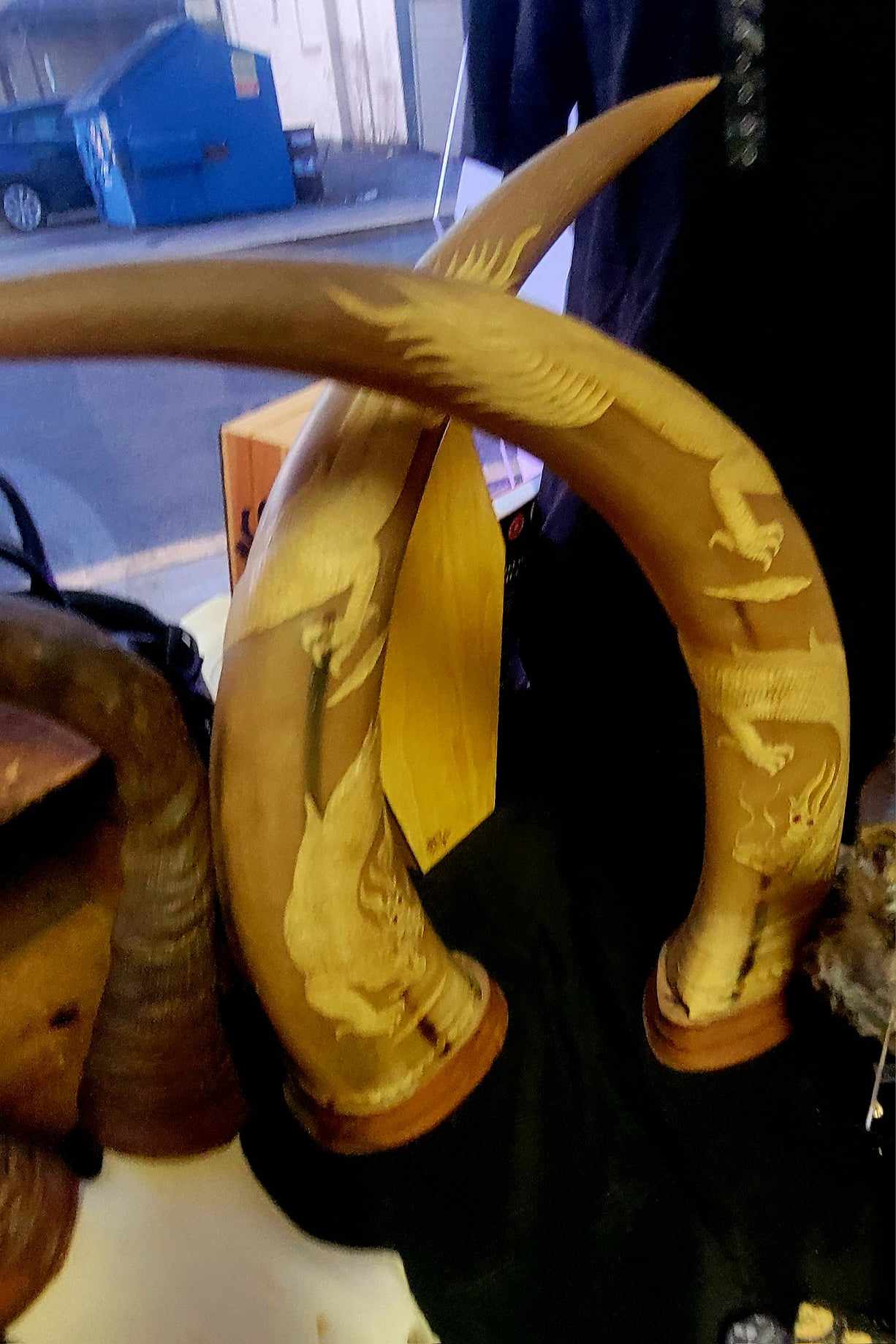 Vintage Dragon Carved Bull Horns