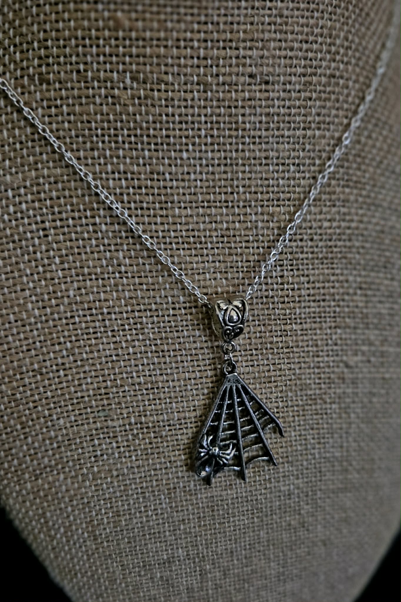 Silvery Spiderweb Necklace