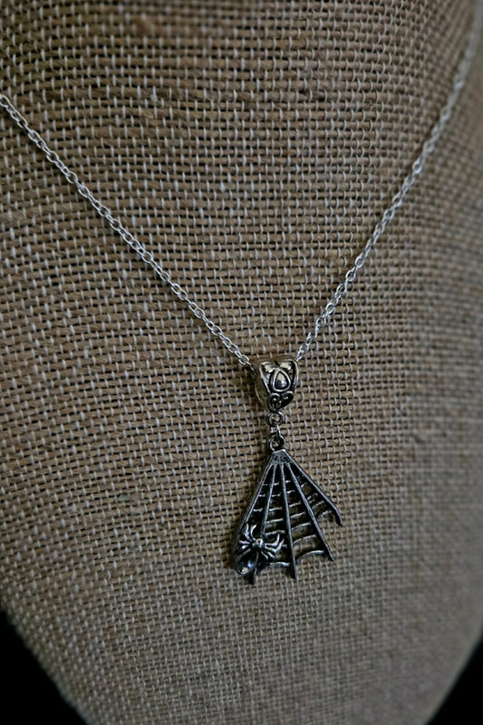 Silvery Spiderweb Necklace