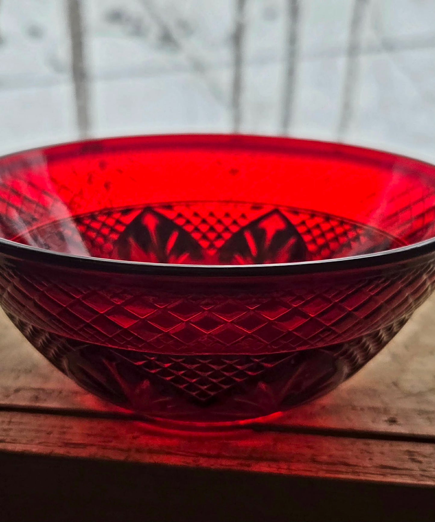 Diamond / Cathedral Pattern Ruby Crystal Glass Dishes